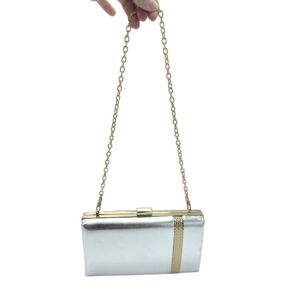 Gianni Bini Crossbody Gold Chain Strap With Silver Hard Case Purse